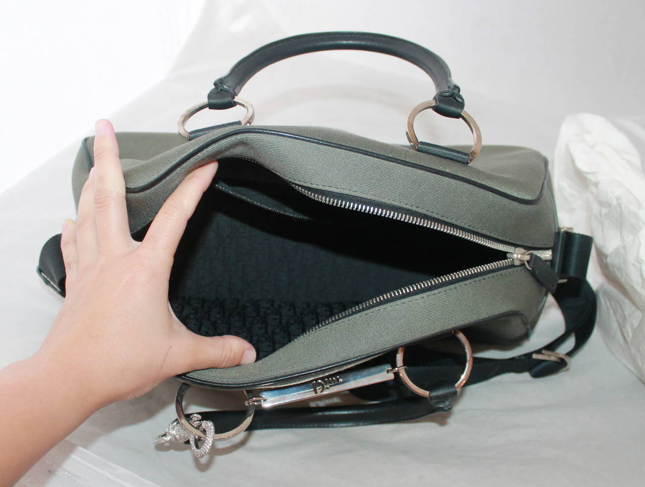 Gray Christian Dior Grey & Black Fabric Hardcore Handbag