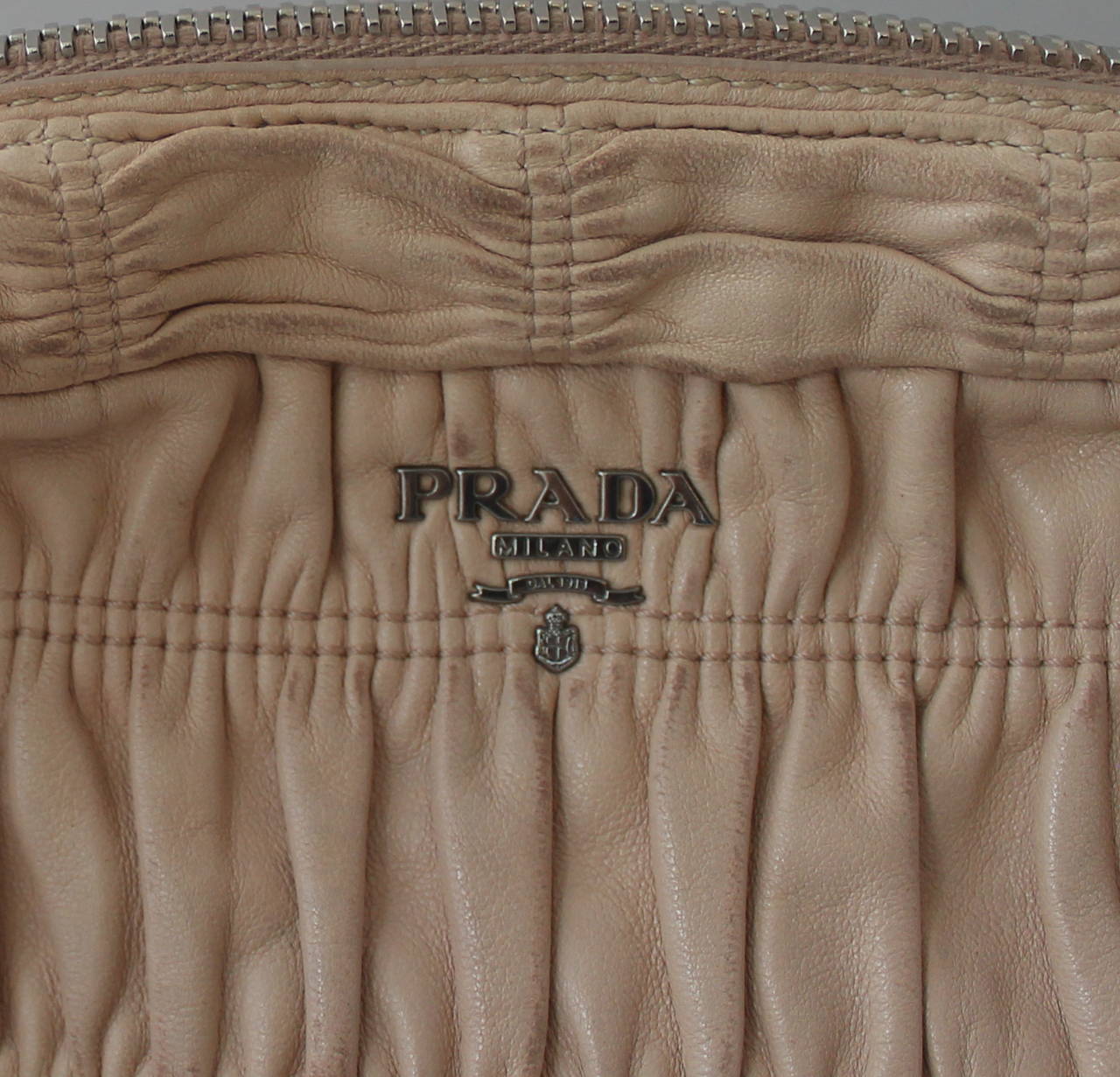 Prada Small Peach Ruched Crossbody or Shoulder Bag PHW 1