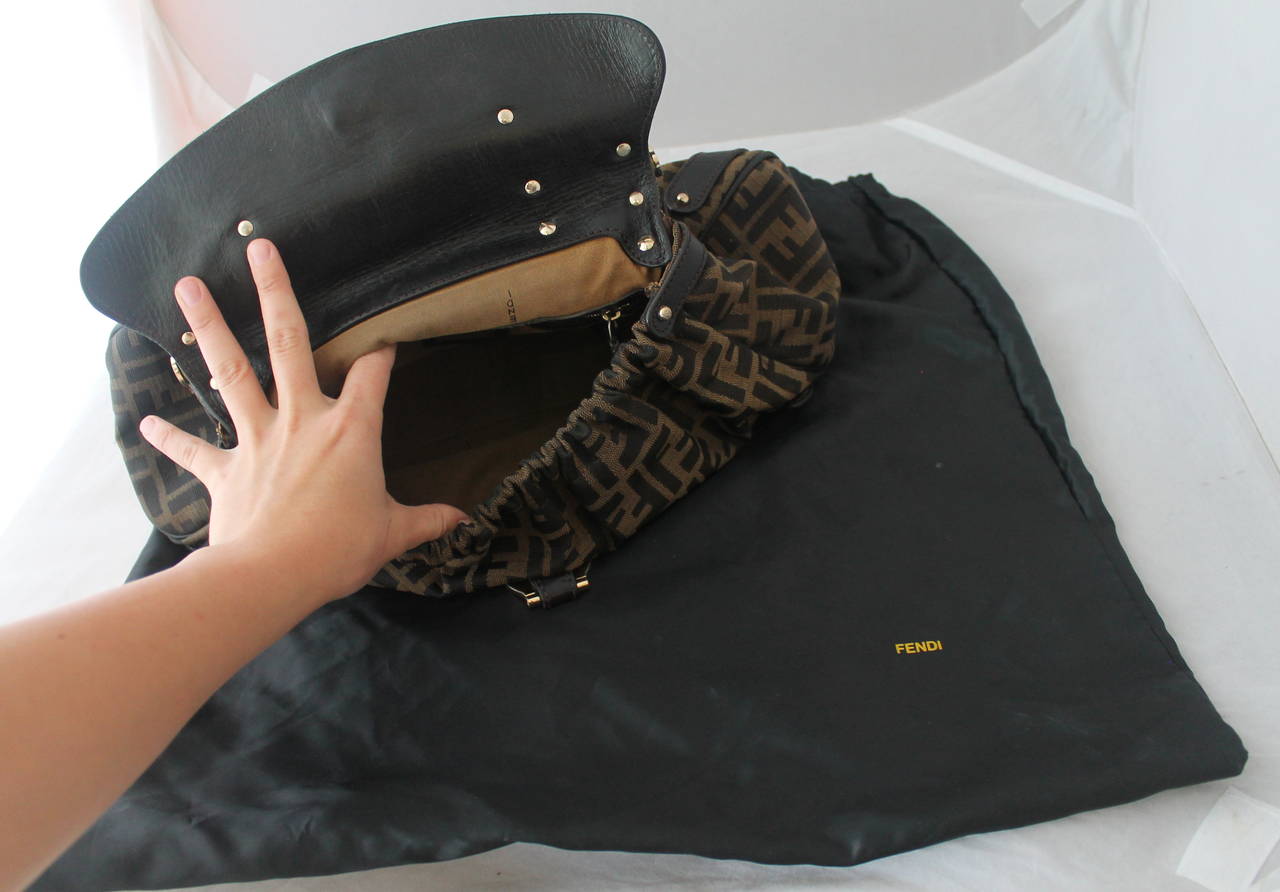 Fendi Brown Monogram Print & Leather Top Handle Shoulder Bag 2