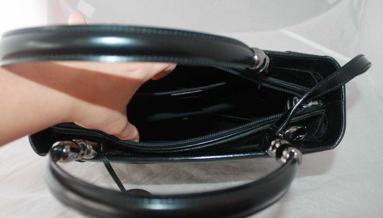 Christian Dior Black Leather Chrome Beaded Malice Tote In Good Condition In West Palm Beach, FL