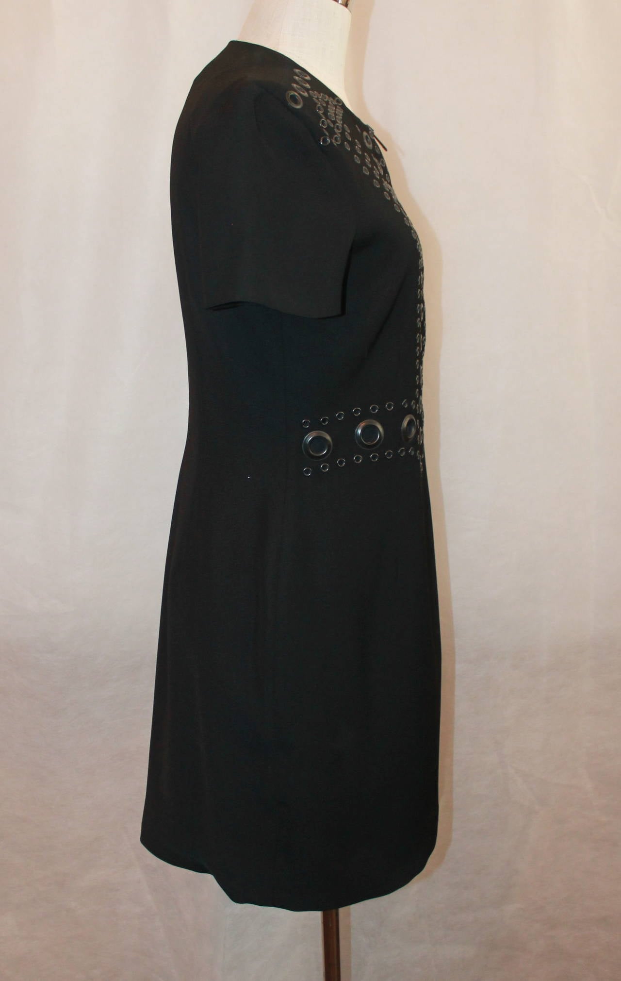 Givenchy Black Tapered Metal Eyelet Dress - 44 In Excellent Condition For Sale In West Palm Beach, FL