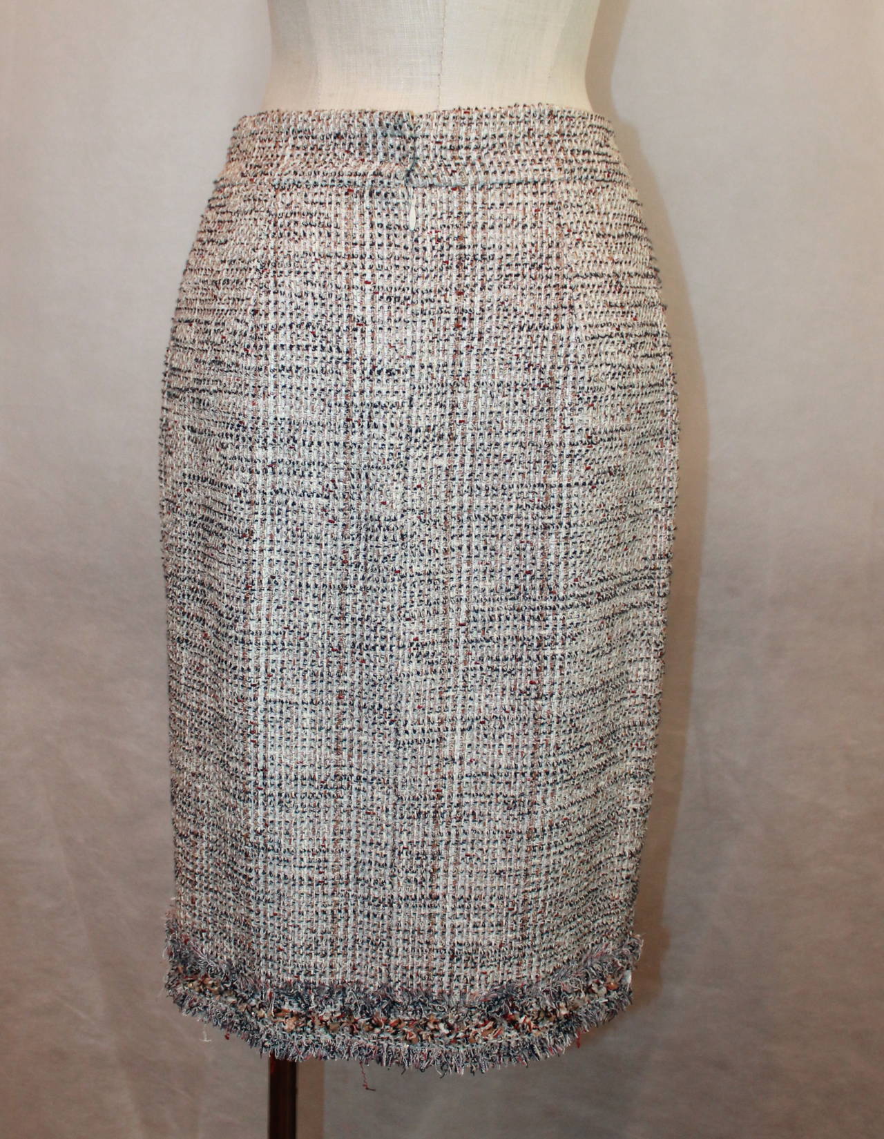 Women's Chanel Beige & Earthtones Tweed 2-Pocket Skirt - 42