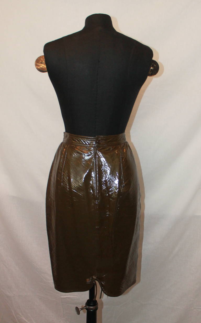 Emanuel Ungaro Vintage Olive Patent Skirt - 10-Circa 70's For Sale at ...
