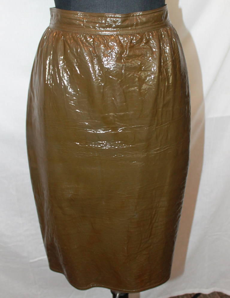 Black Emanuel Ungaro Vintage Olive Patent Skirt - 10-Circa 70's