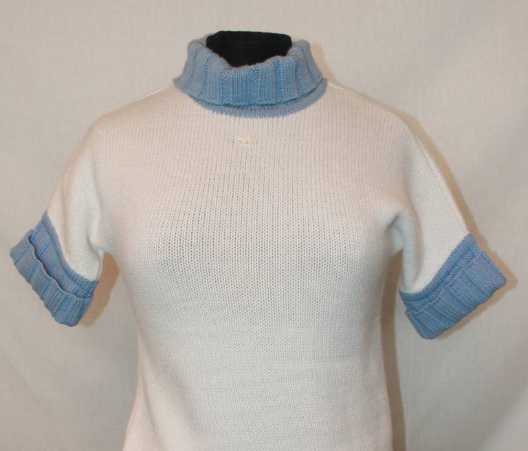 Courreges Baby Blue & White Turtleneck Top - S In Excellent Condition In West Palm Beach, FL