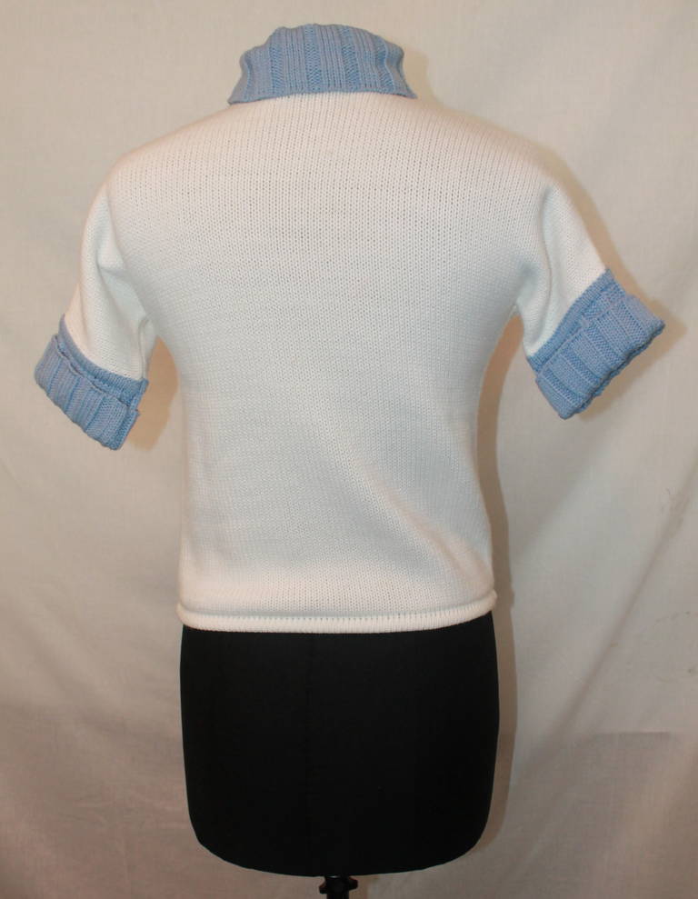 Gray Courreges Baby Blue & White Turtleneck Top - S