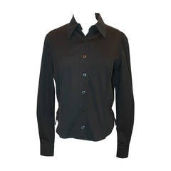 Chanel 1980's Vintage Black Cotton Collared Long Sleeve Blouse - 44 9