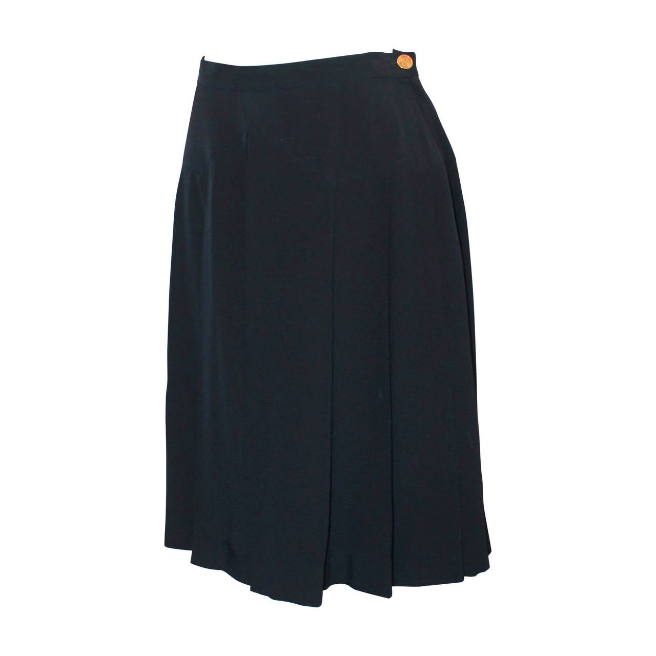 Chanel 1980's Vintage Navy Silk Pleated Culottes - 38