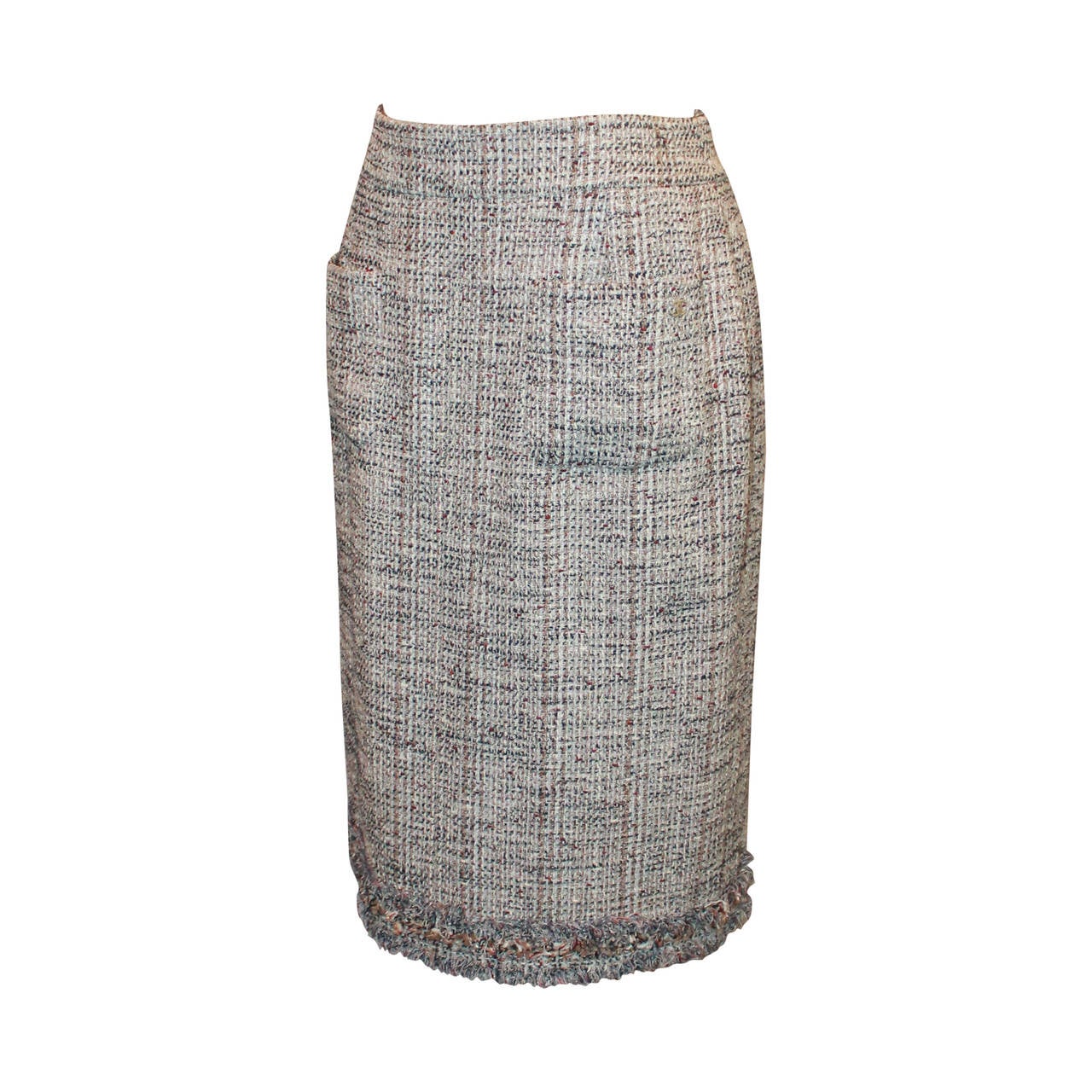 Chanel Beige & Earthtones Tweed 2-Pocket Skirt - 42