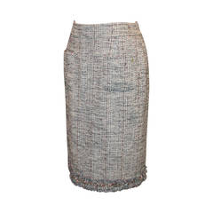 Chanel Beige & Earthtones Tweed 2-Pocket Skirt - 42