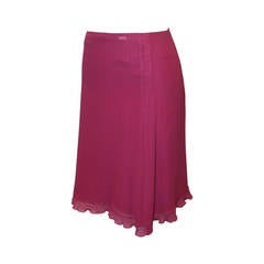 Chanel 2001 Raspberry Silk Chiffon Skirt with Bottom Ruffle - 38