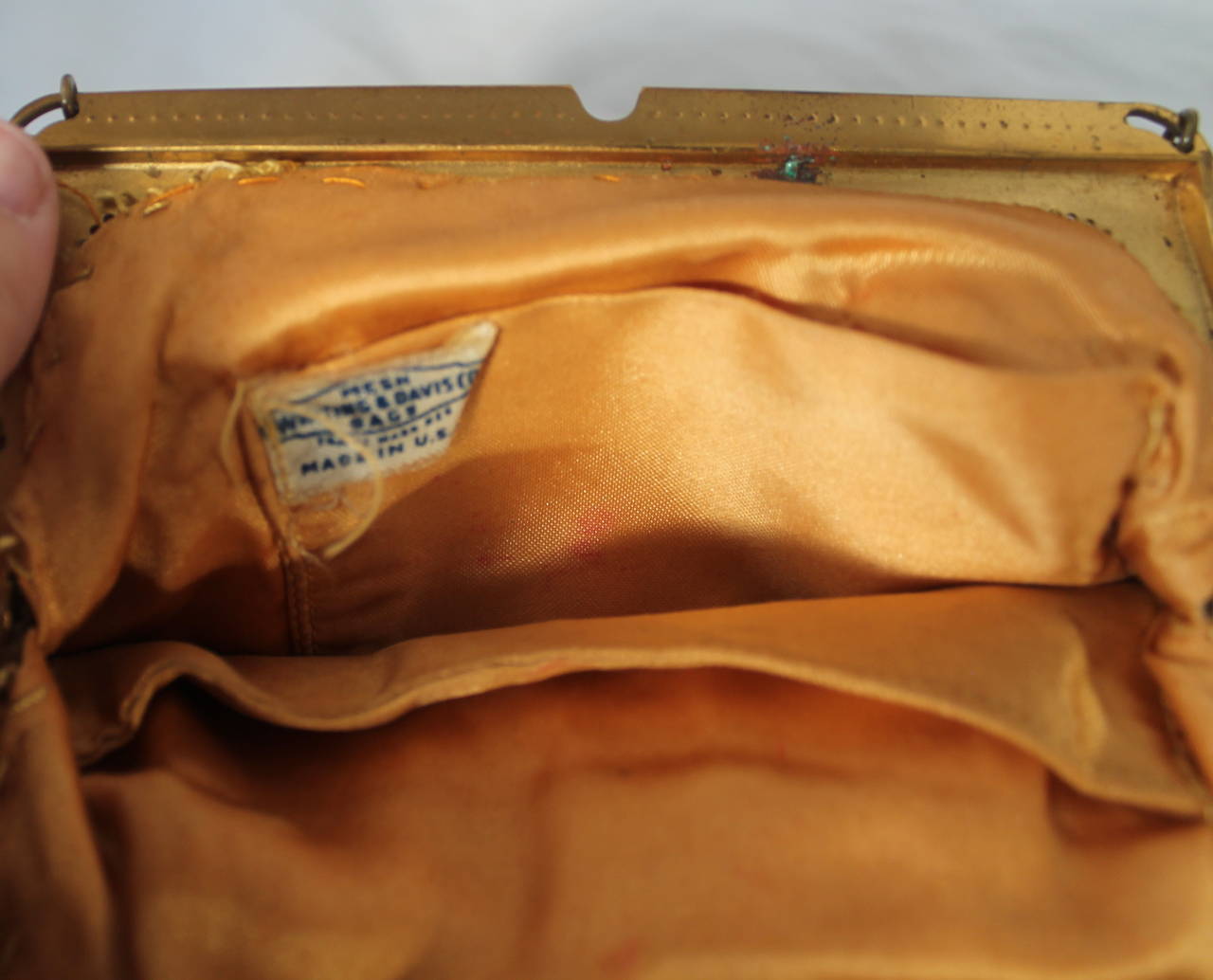 Women's 1940's Vintage Whiting & Davis Gold Mesh Bag with Rhinestone Detail
