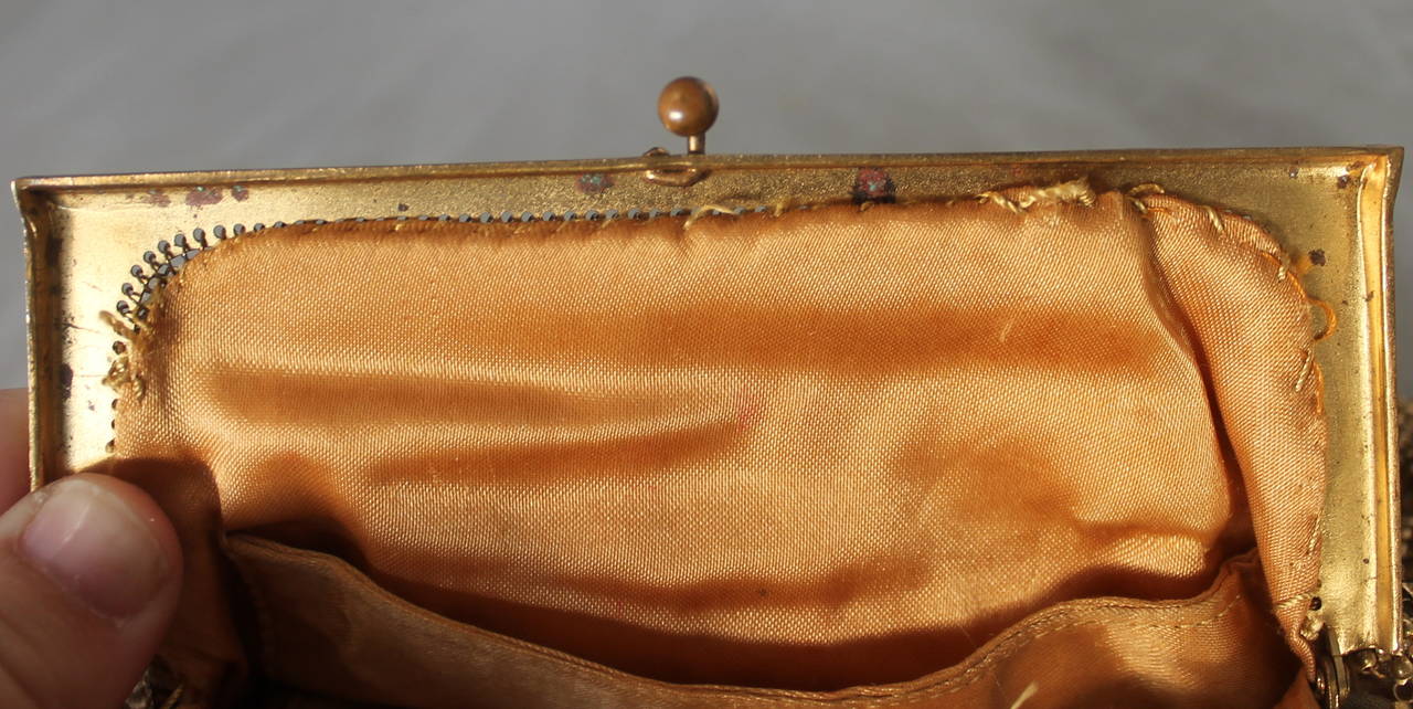 1940's Vintage Whiting & Davis Gold Mesh Bag with Rhinestone Detail 1