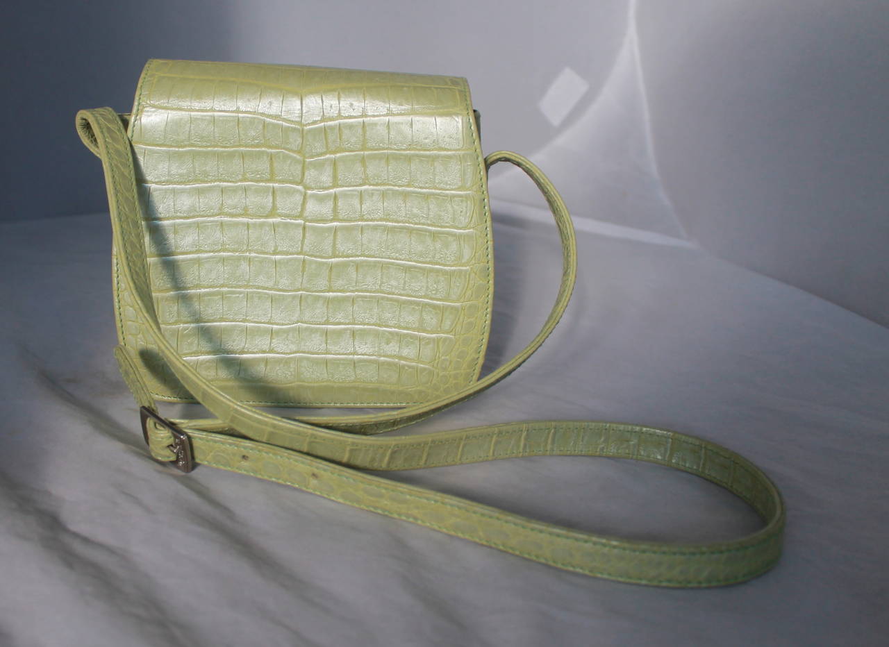 green croc embossed handbag