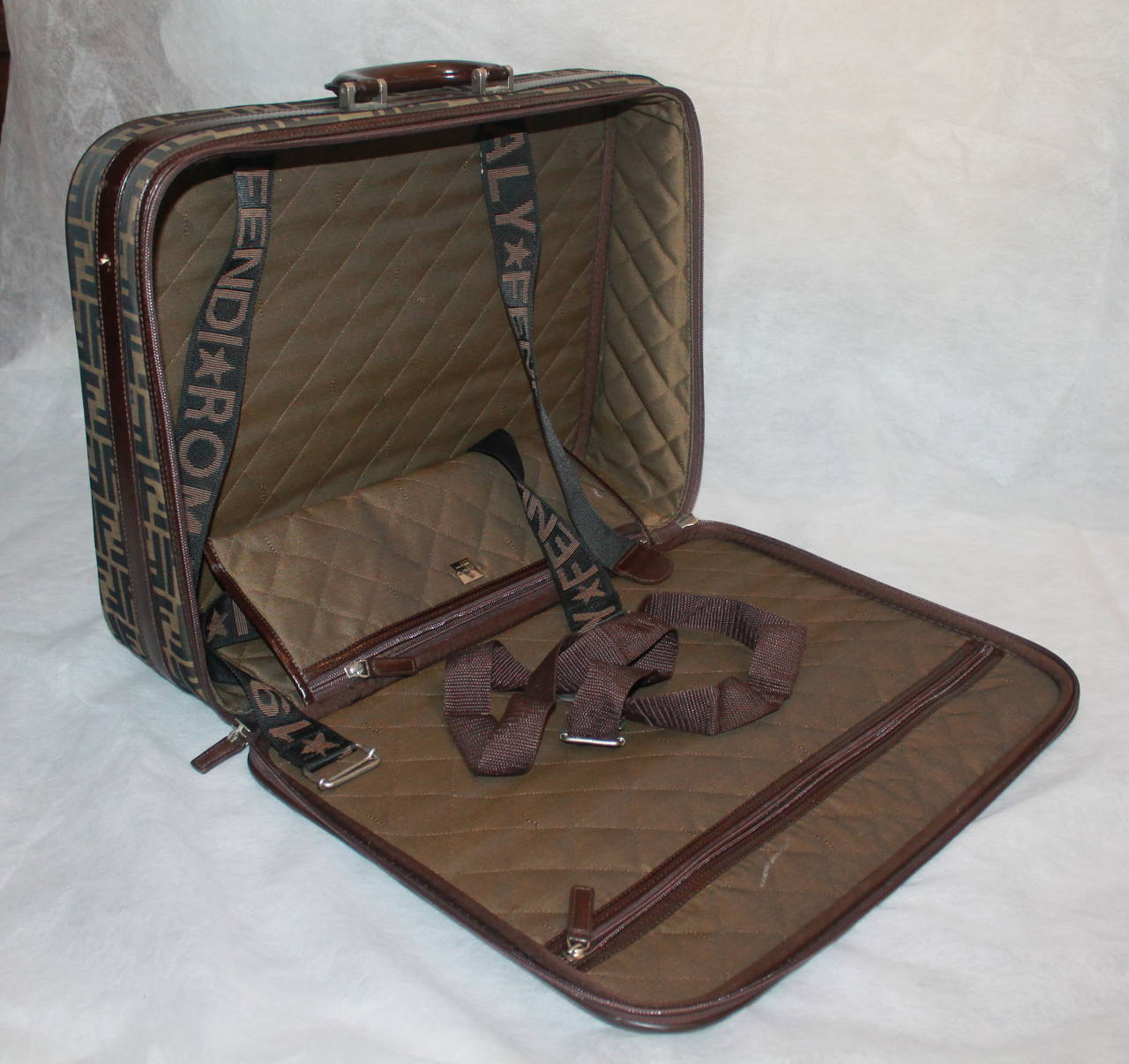 Women's Fendi Monogram Printed Suitcase with Leather Handle & Trim