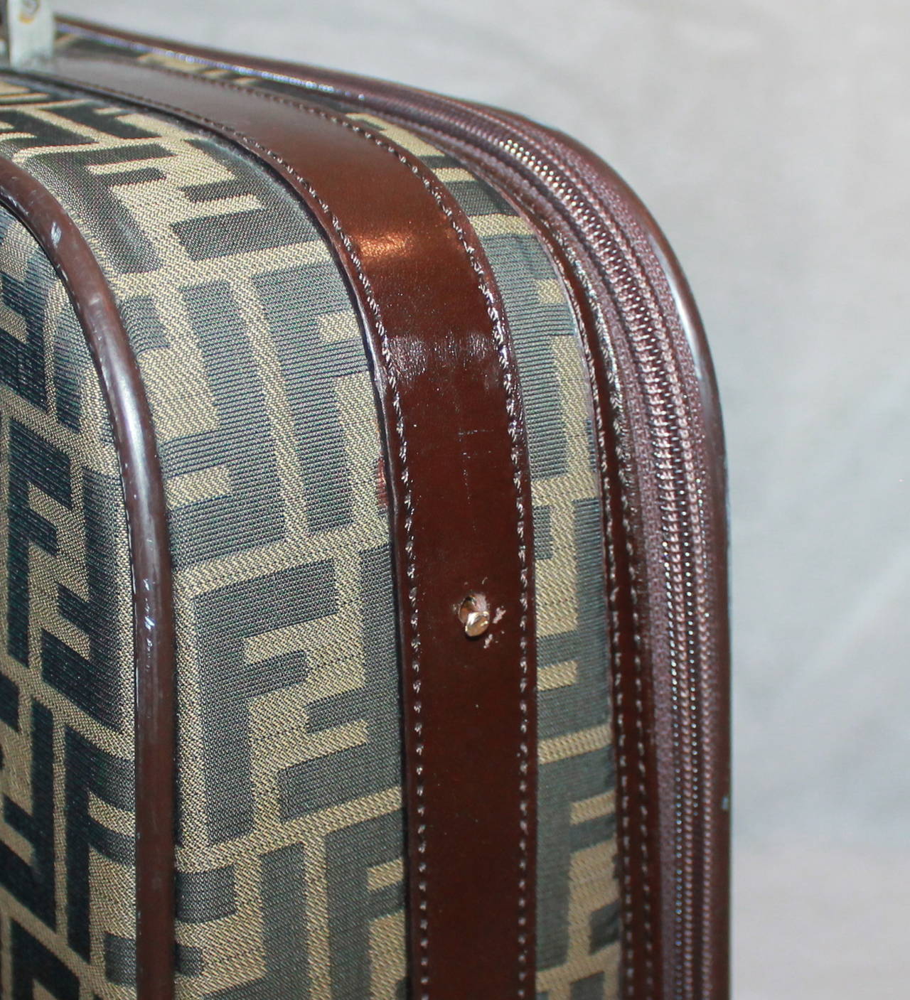 Fendi Monogram Printed Suitcase with Leather Handle & Trim In Fair Condition In West Palm Beach, FL