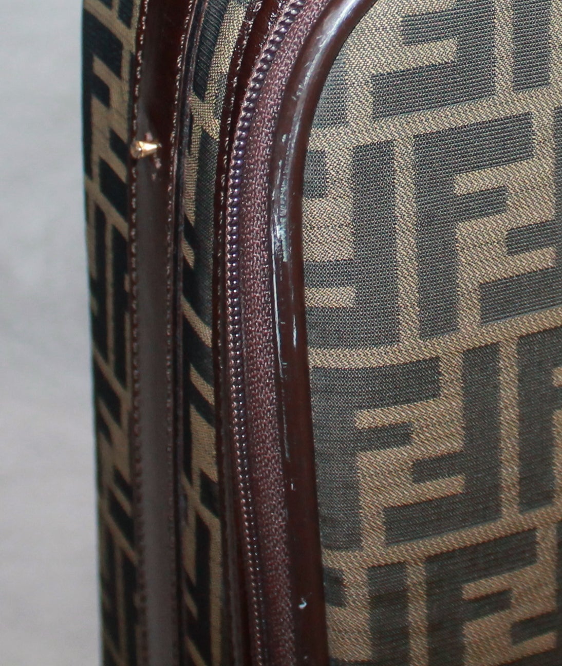 Black Fendi Monogram Printed Suitcase with Leather Handle & Trim