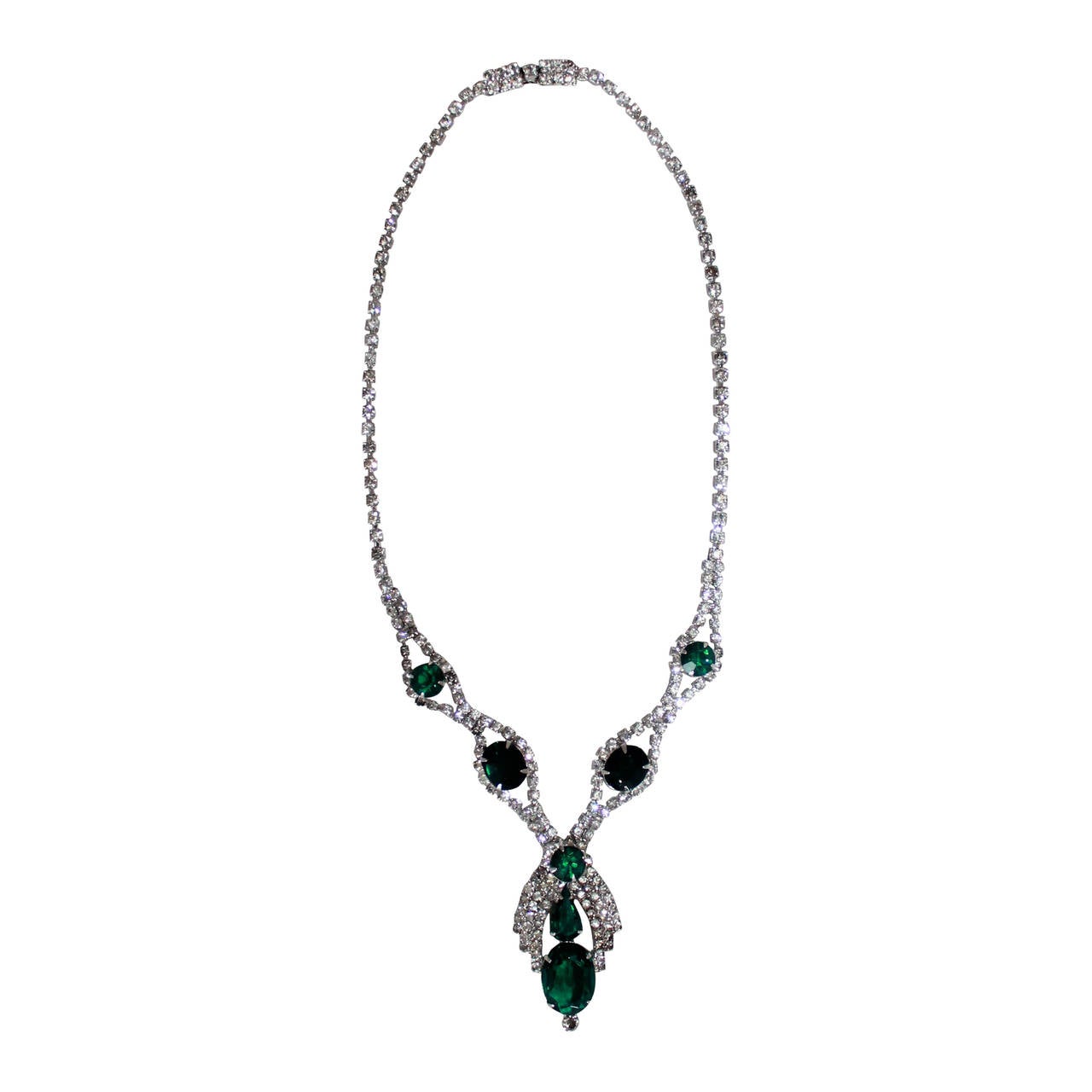Art Deco Vintage Green Austrian Crystal & Rhinestone Necklace