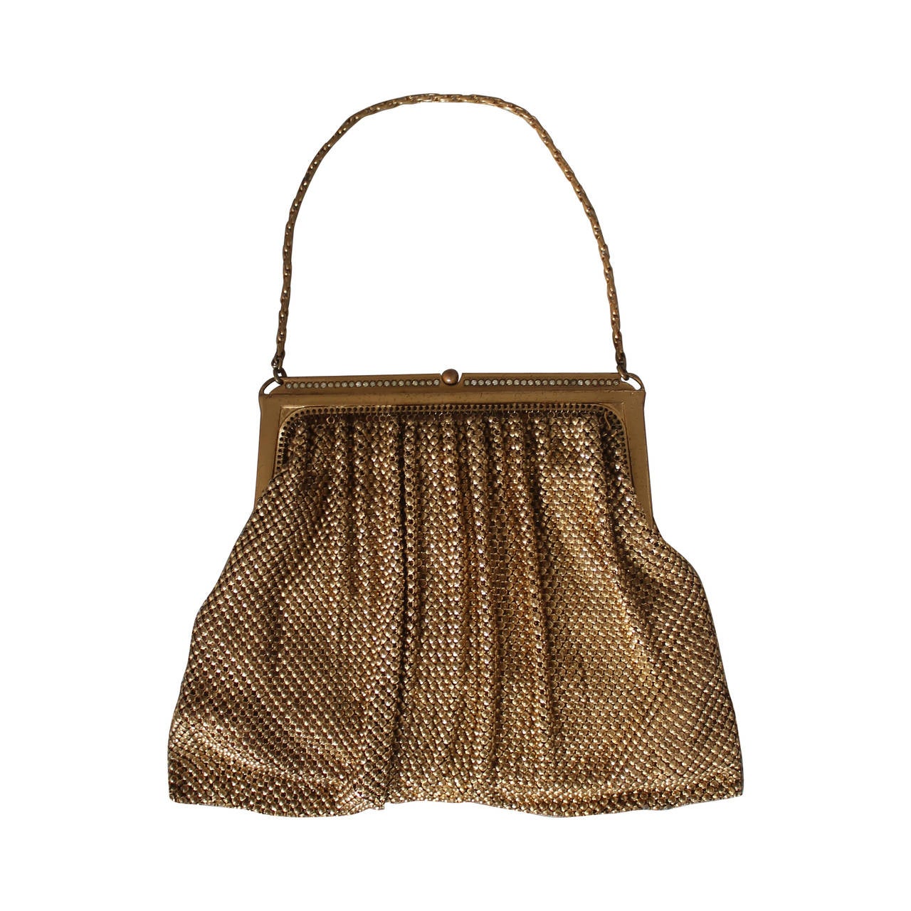 1940's Vintage Whiting & Davis Gold Mesh Bag with Rhinestone Detail