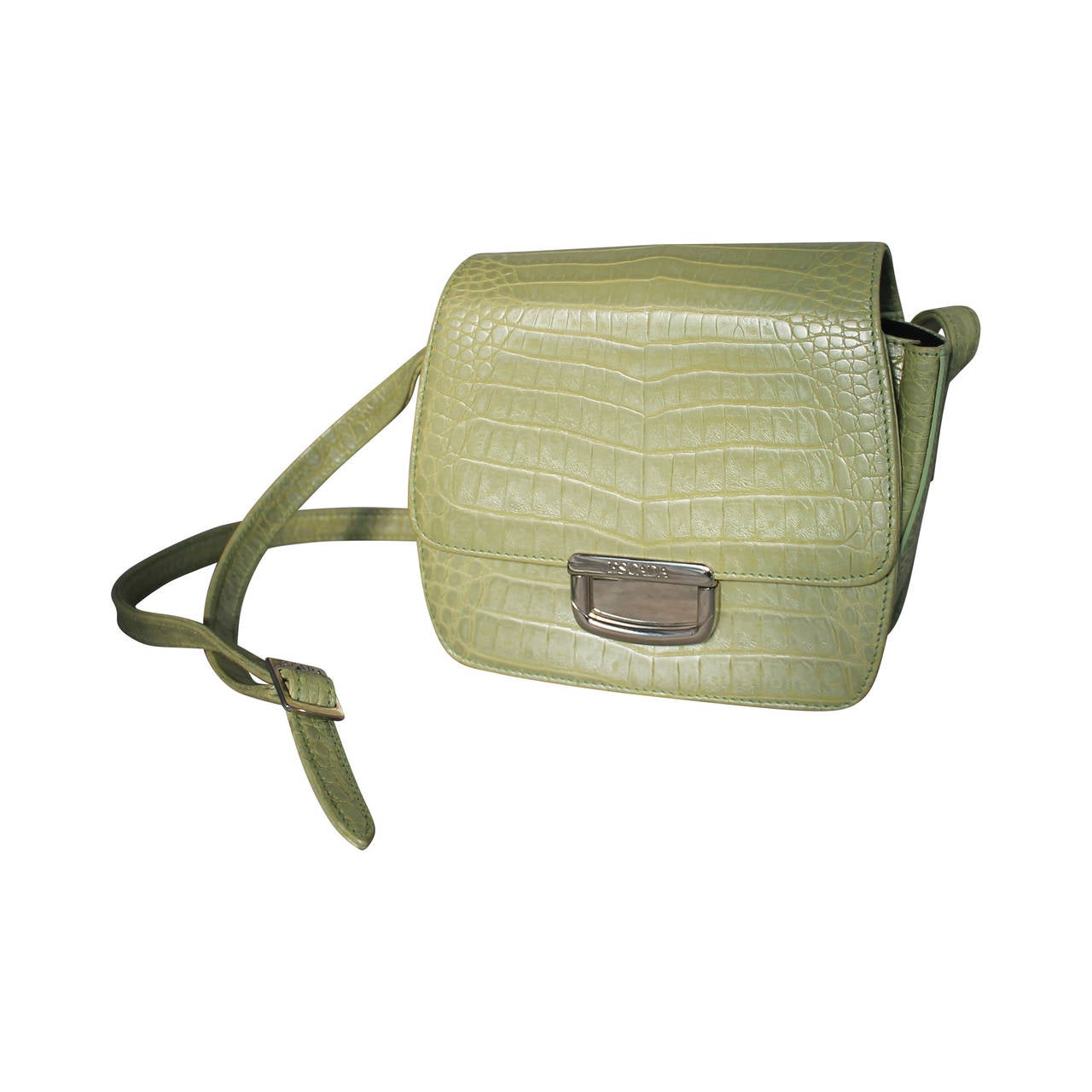 Escada Pearlized Green Croc Embossed Leather Handbag For Sale at 1stDibs