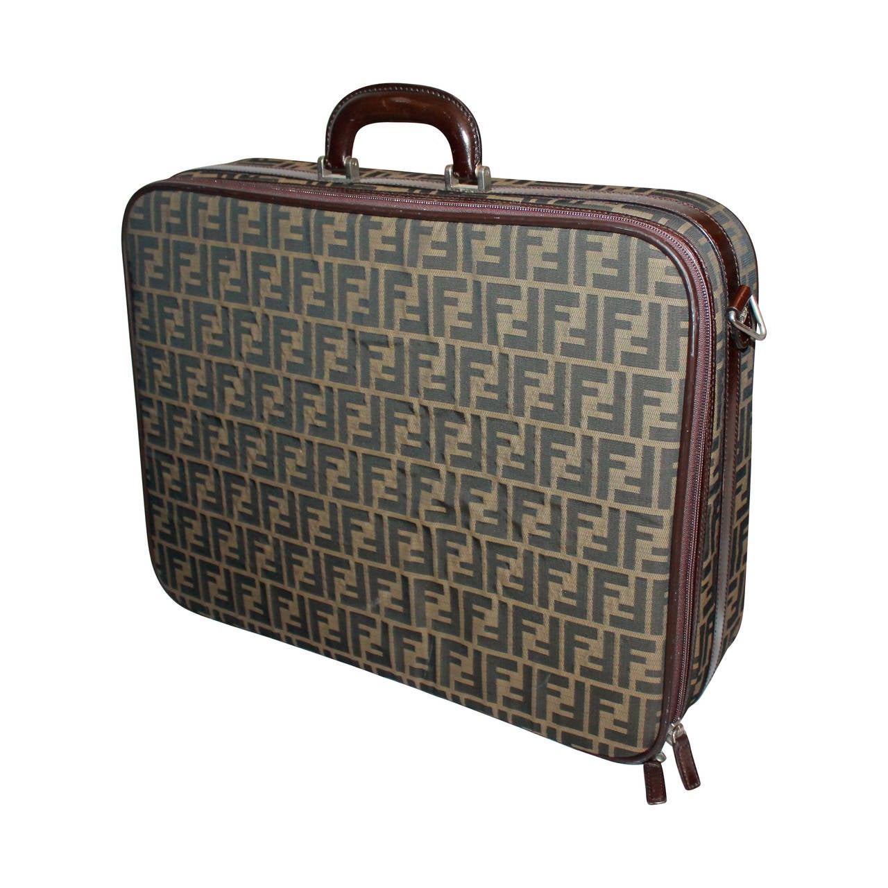 Fendi Monogram Printed Suitcase with Leather Handle & Trim