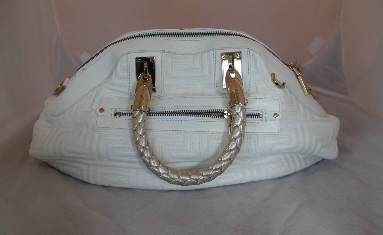 Versace Couture White Quilted Leather Handbag with Gold Braided Handle GHW For Sale at 1stdibs