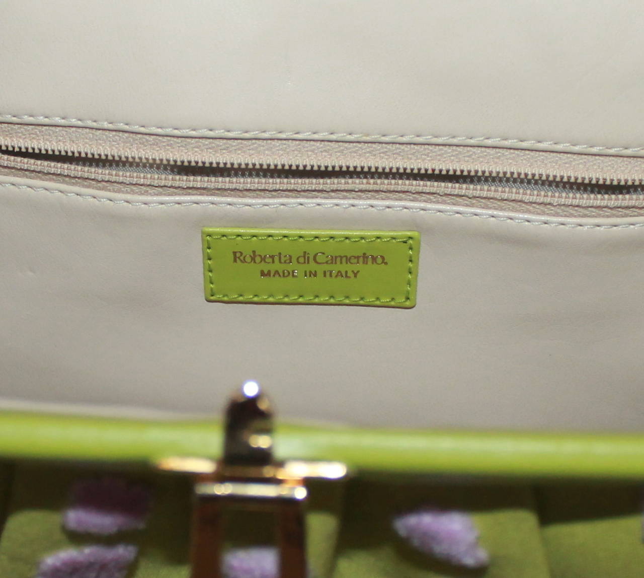 Roberta Di Camerino Lime & Pink Velvet Floral Shoulder Bag 2