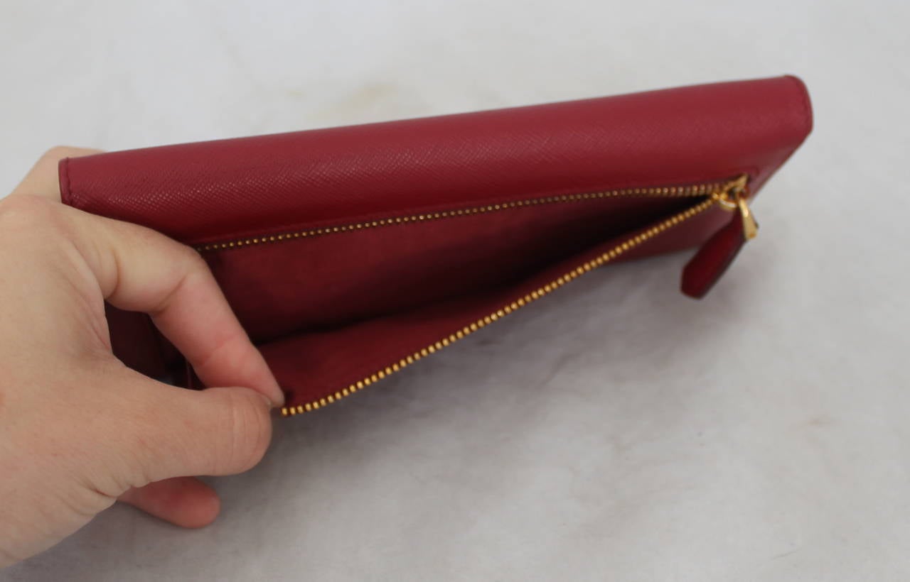 Prada Red Saffiano Leather Jewelled Wallet Clutch - rt $1,450 For ...  