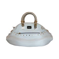 Versace Couture White Quilted Leather Handbag with Gold Braided Handle GHW 3