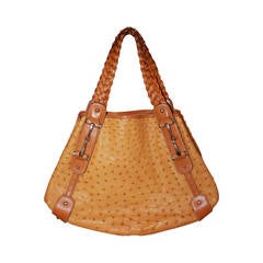 Gucci Mustard Ostrich & Luggage Braided Leather Shoulder Bag