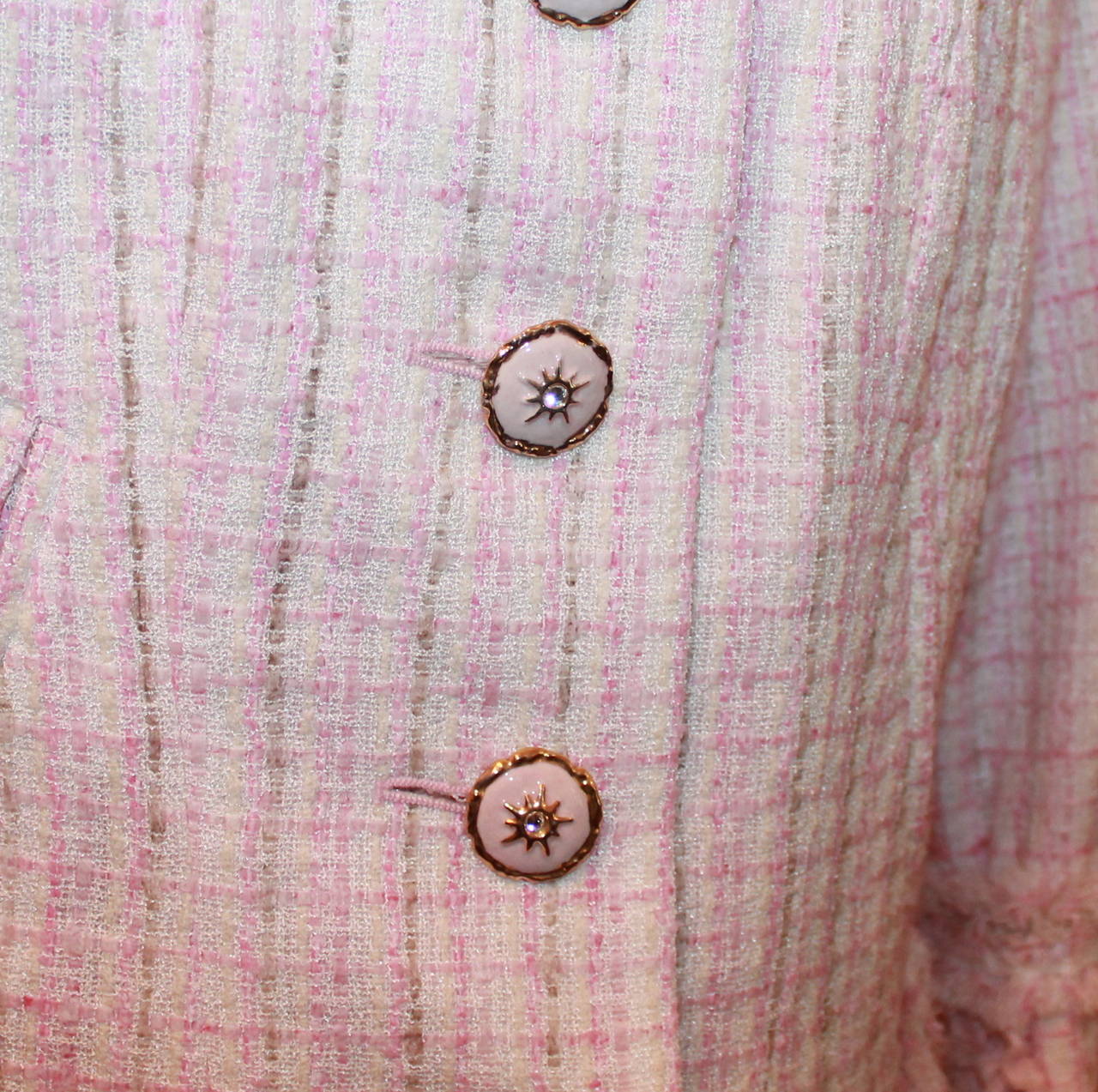 pink and white tweed jacket