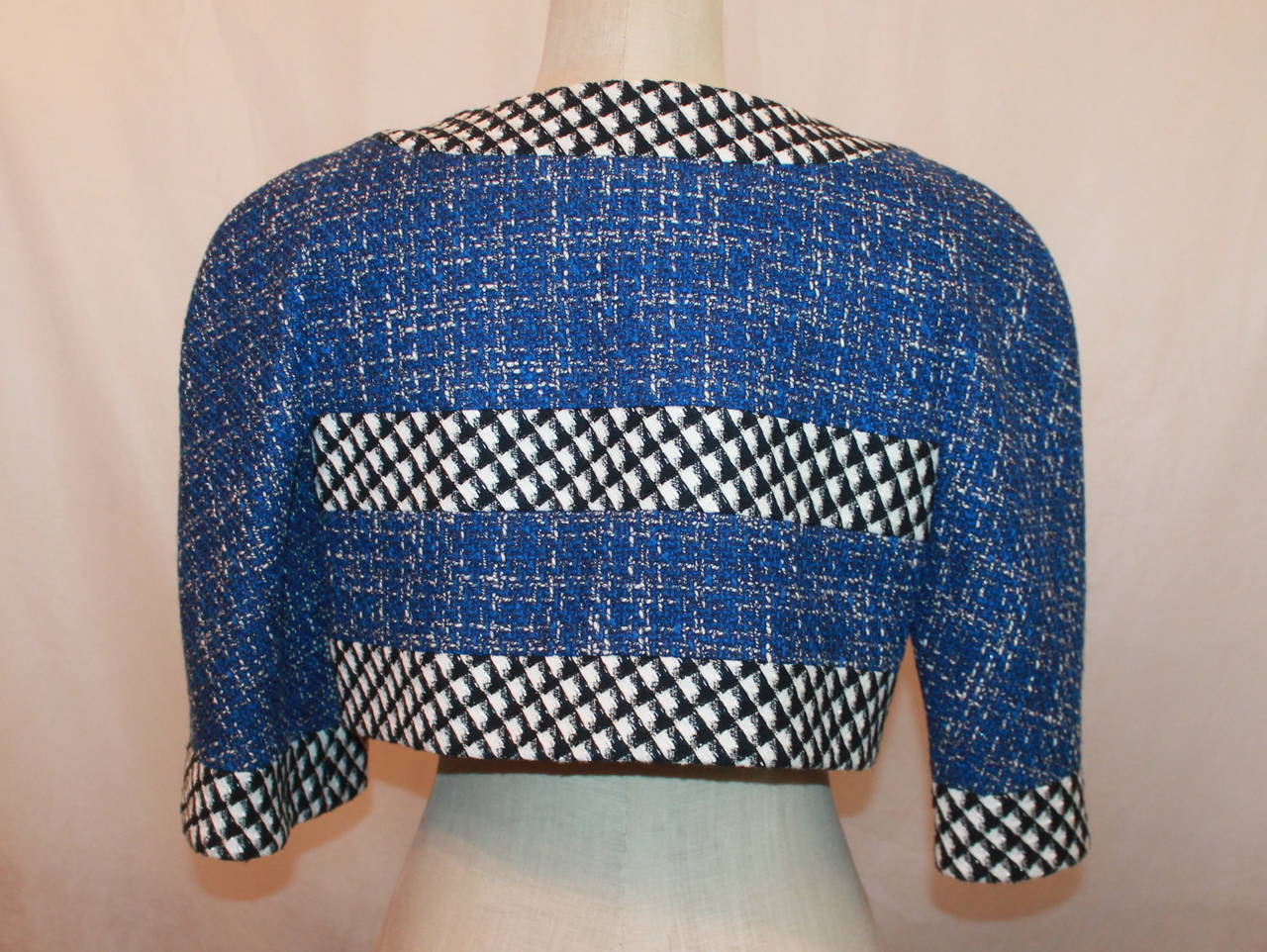 Chanel Blue, Black & White Tweed Crop Bolero with Pearl Buttons - 40 1