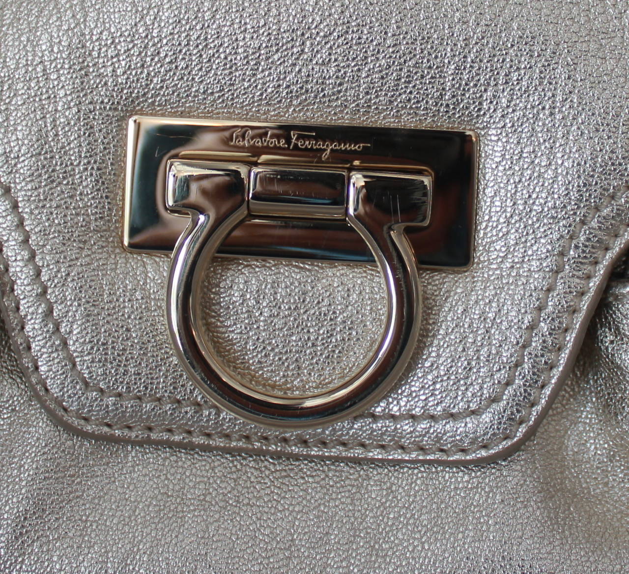 Women's Salvatore Ferragamo Gold Metallic Leather Shoulder Bag GHW