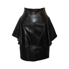 Vintage Jean Claude Jitrois Black Leather Flounce Skirt - 38