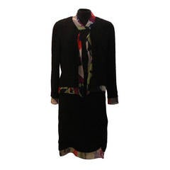 Chanel Black Printed Trim Skirt Suit - 38