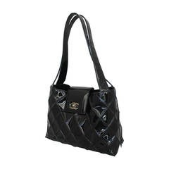 Chanel 2000 Black Patent Quilted Shoulder Bag SHW
