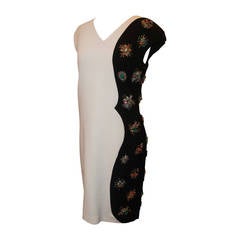 Emilio Pucci Ivory & Black Virgin Wool Dress with Multi-Colored Stones - 40 5