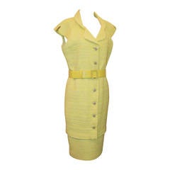 Chanel Yellow Tweed Sleeveless Coat Dress with Snake Belt - 44