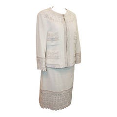 Chanel Ivory Floral Crochet & Beaded Skirt Suit - 42