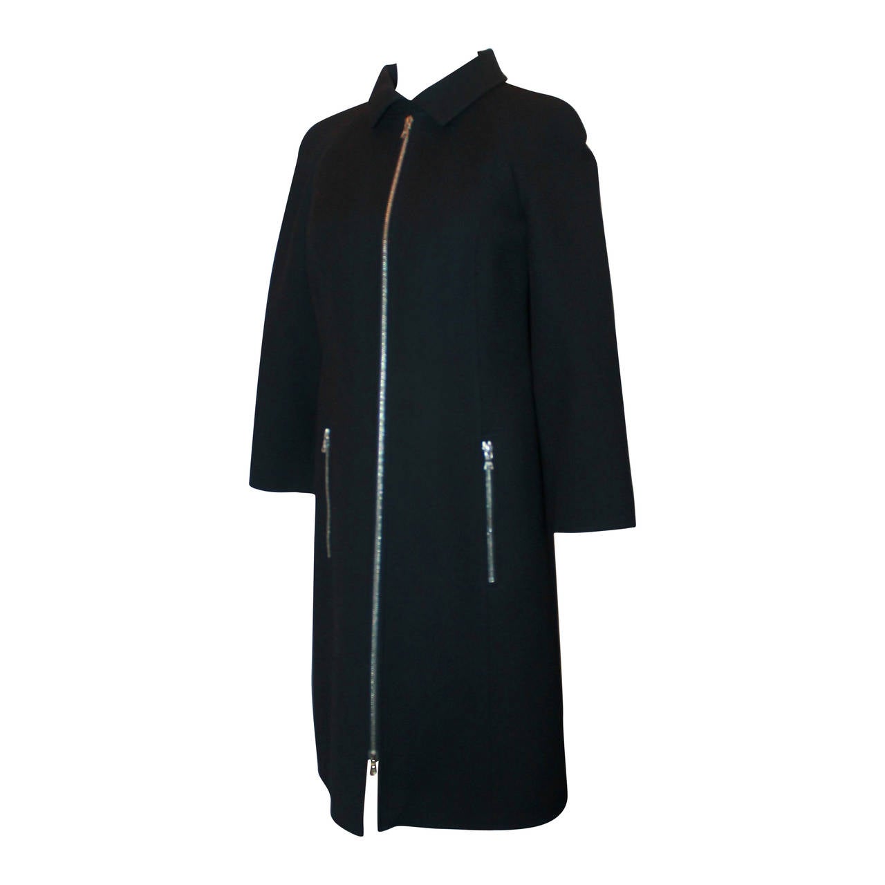 Courreges Black Wool Coat with Front Zip - 38