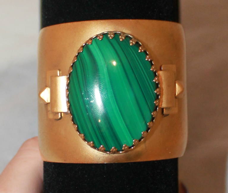 Ela Stone Malachite Gold Cuff. This cuff is in impeccable condition. There is a matching malachite necklace in stock.

Measurements:
Height- 2.25