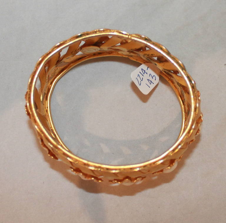 Dominique Aurientis 1980's Goldtone & Pearl Wide Cuff In Excellent Condition For Sale In West Palm Beach, FL