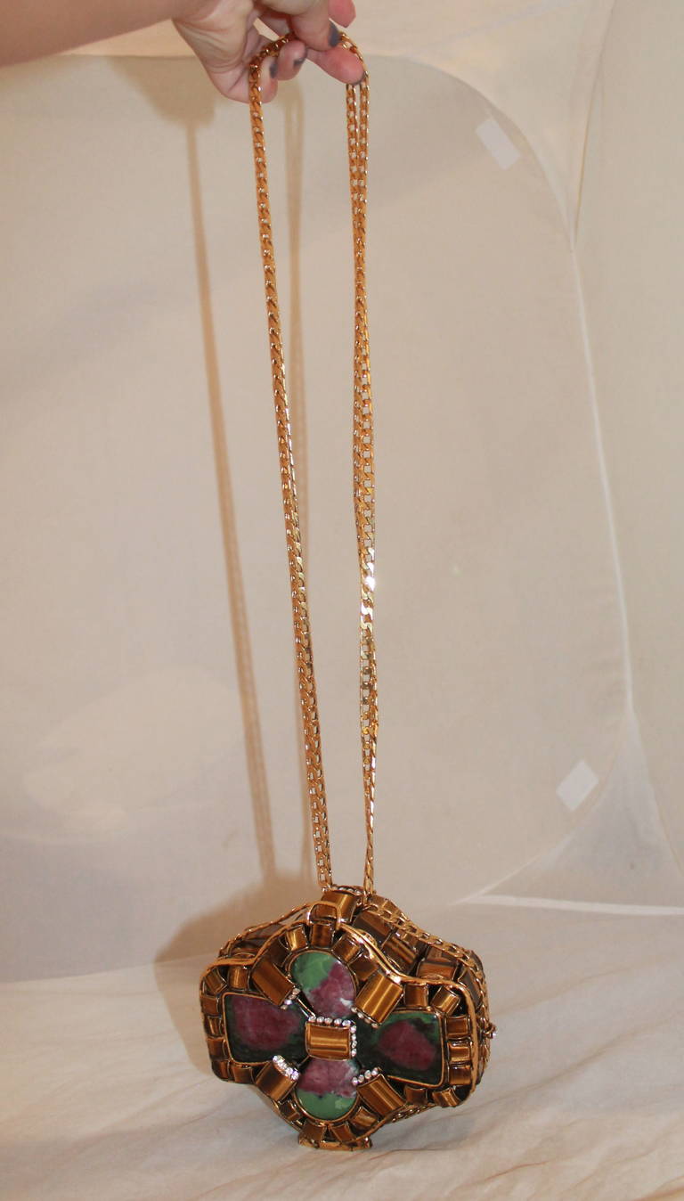 Iradj Moini Tiger's Eye & Malachite Gold Evening Bag - circa 1998 3