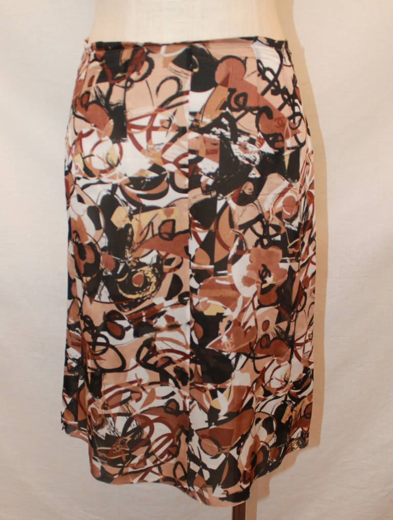 Women's Chanel Earthtoned Printed Silk Skirt - 36