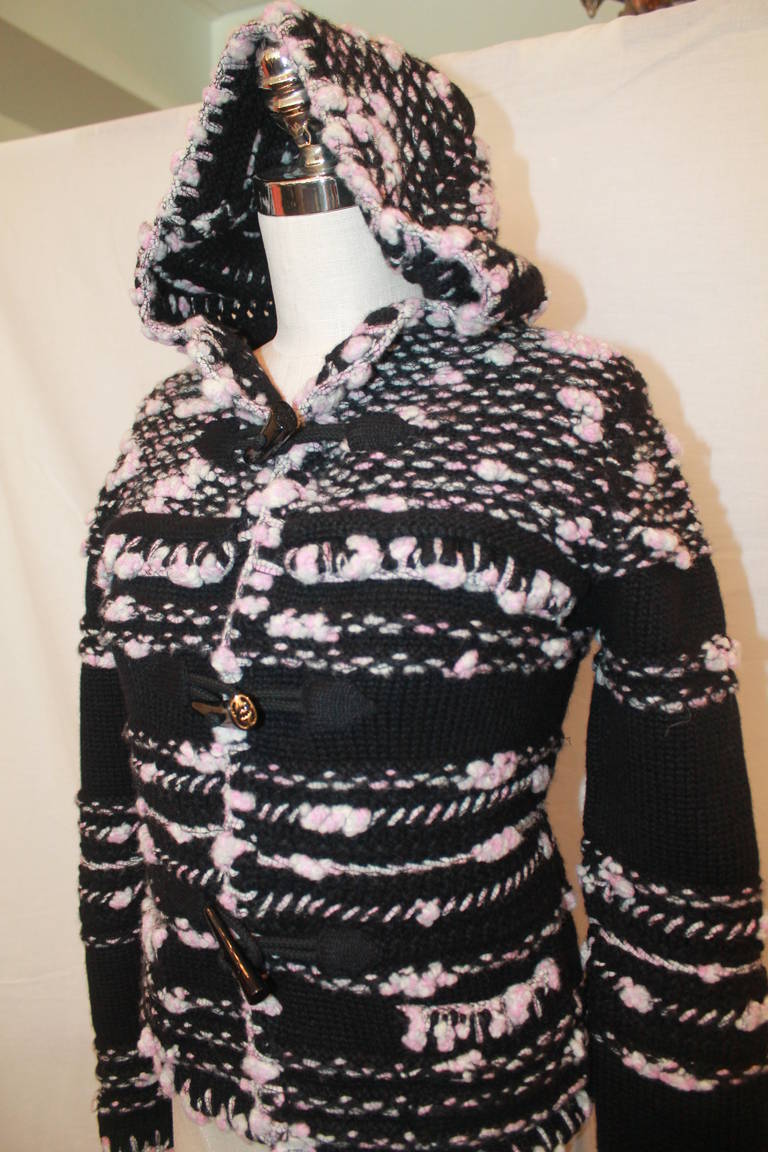 Women's Chanel Pink & Black Cashmere Woven Sweater - 36