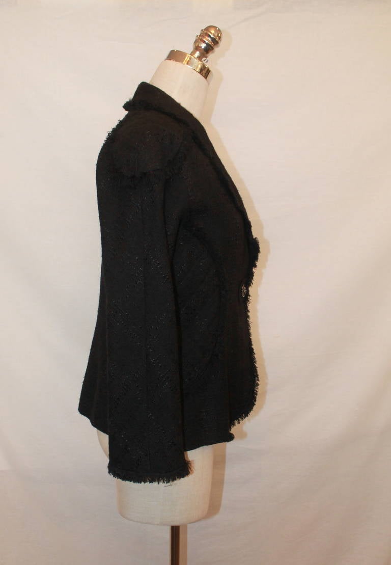 Chanel Black Tweed Fringed Jacket - 38