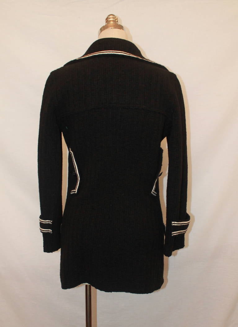 Chanel Black and White Wool Pea Coat - 36 at 1stdibs