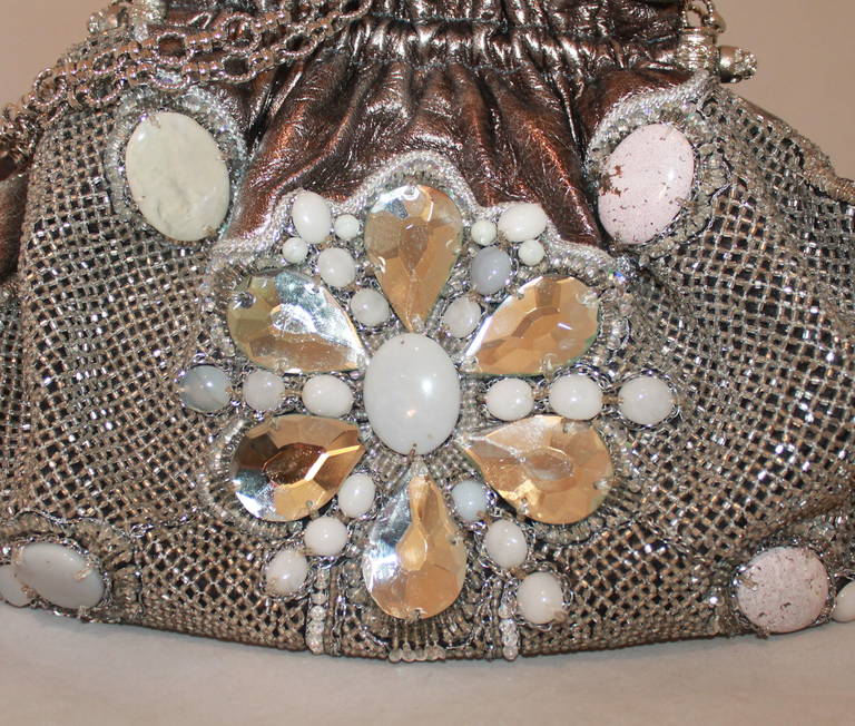 Larisa Barrera Metallic Beaded Handbag