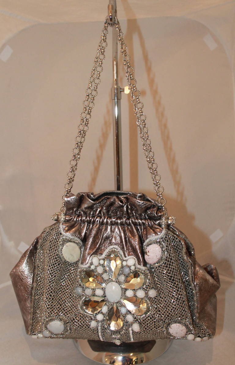 Larisa Barrera Metallic Beaded Handbag In Excellent Condition In West Palm Beach, FL