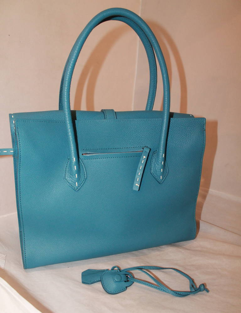 Nagatani Blue Jean Leather & Canvas Tote In Excellent Condition In West Palm Beach, FL